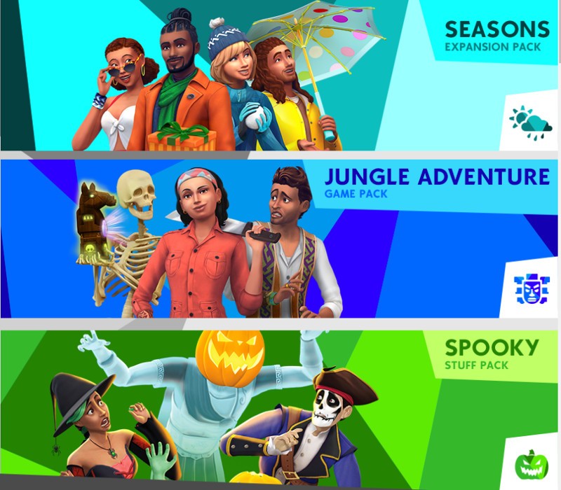 The Sims 4 Bundle - Seasons + Jungle Adventure + Spooky Stuff DLC cover art